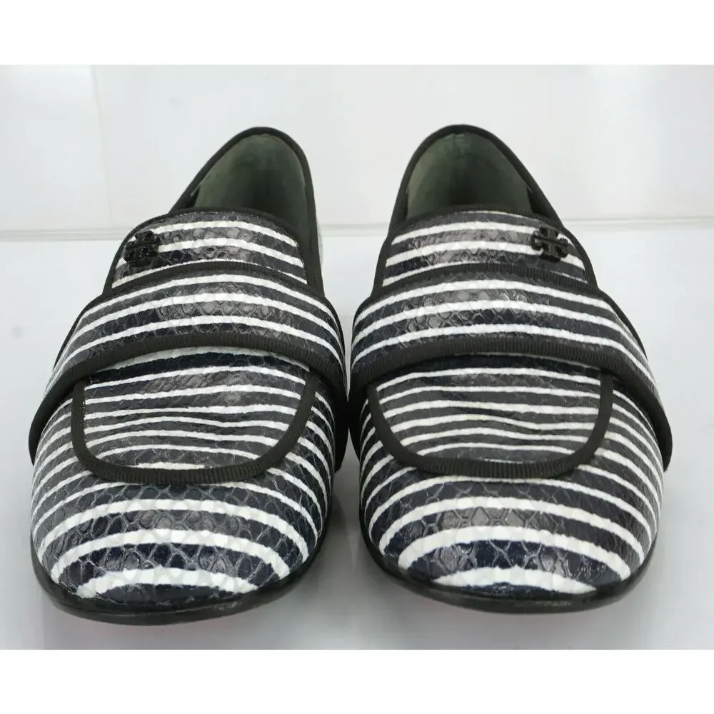 Tory Burch Evette Striped Patent Penny Loafer Flats SZ 5 $325 NIB